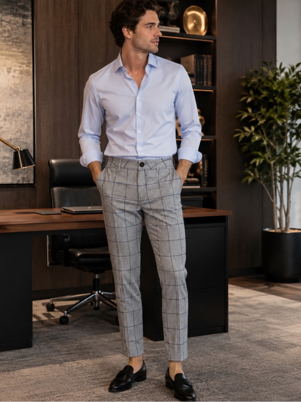Topman Gray and blue Dress Pants checkered Pattern❤️